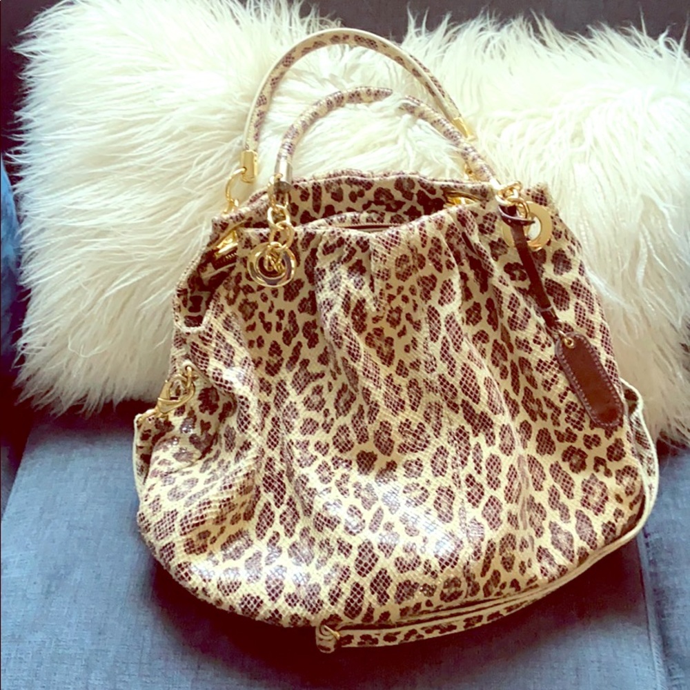 Large Leather Leopard Print Purse